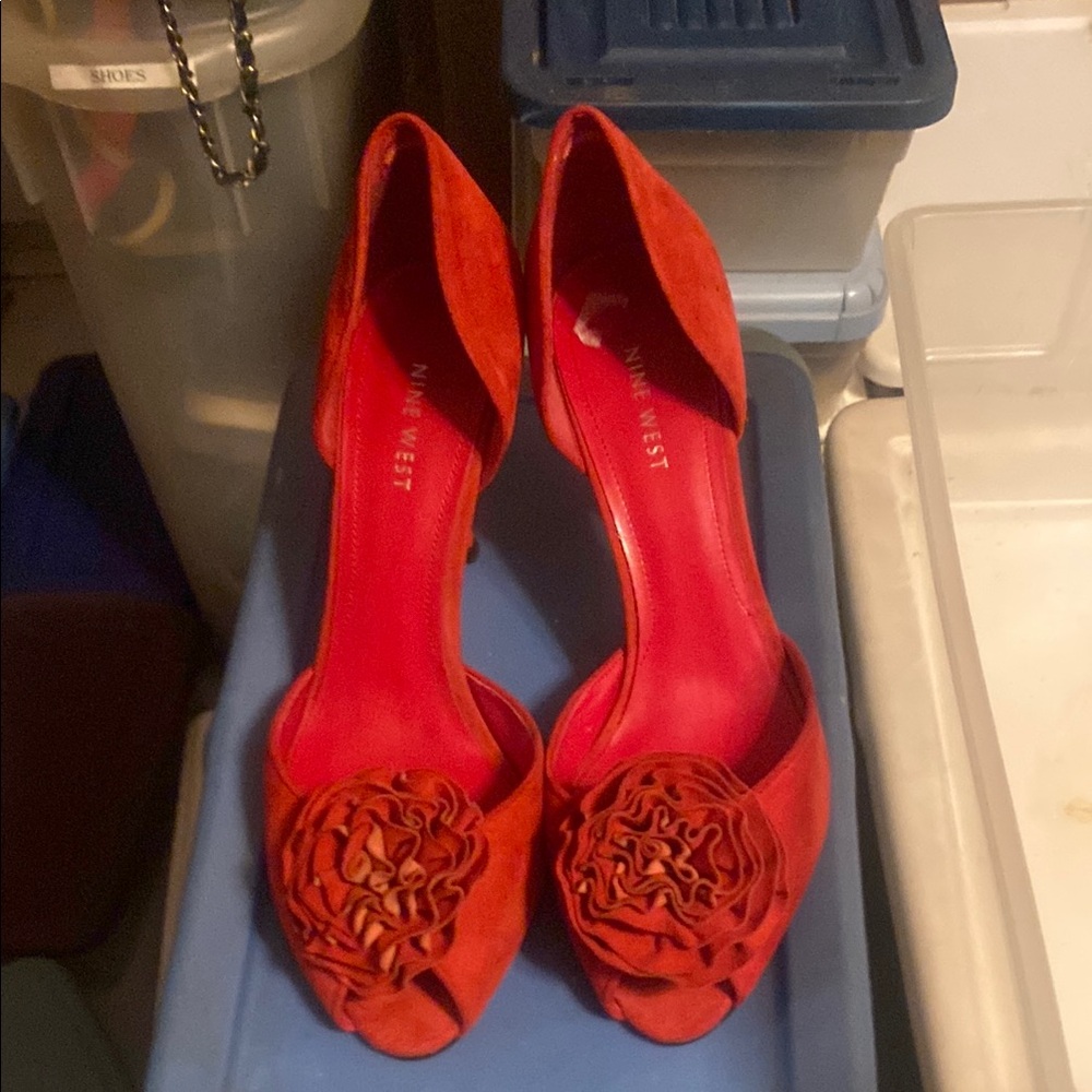 Nine West Red Peep Toe Heels